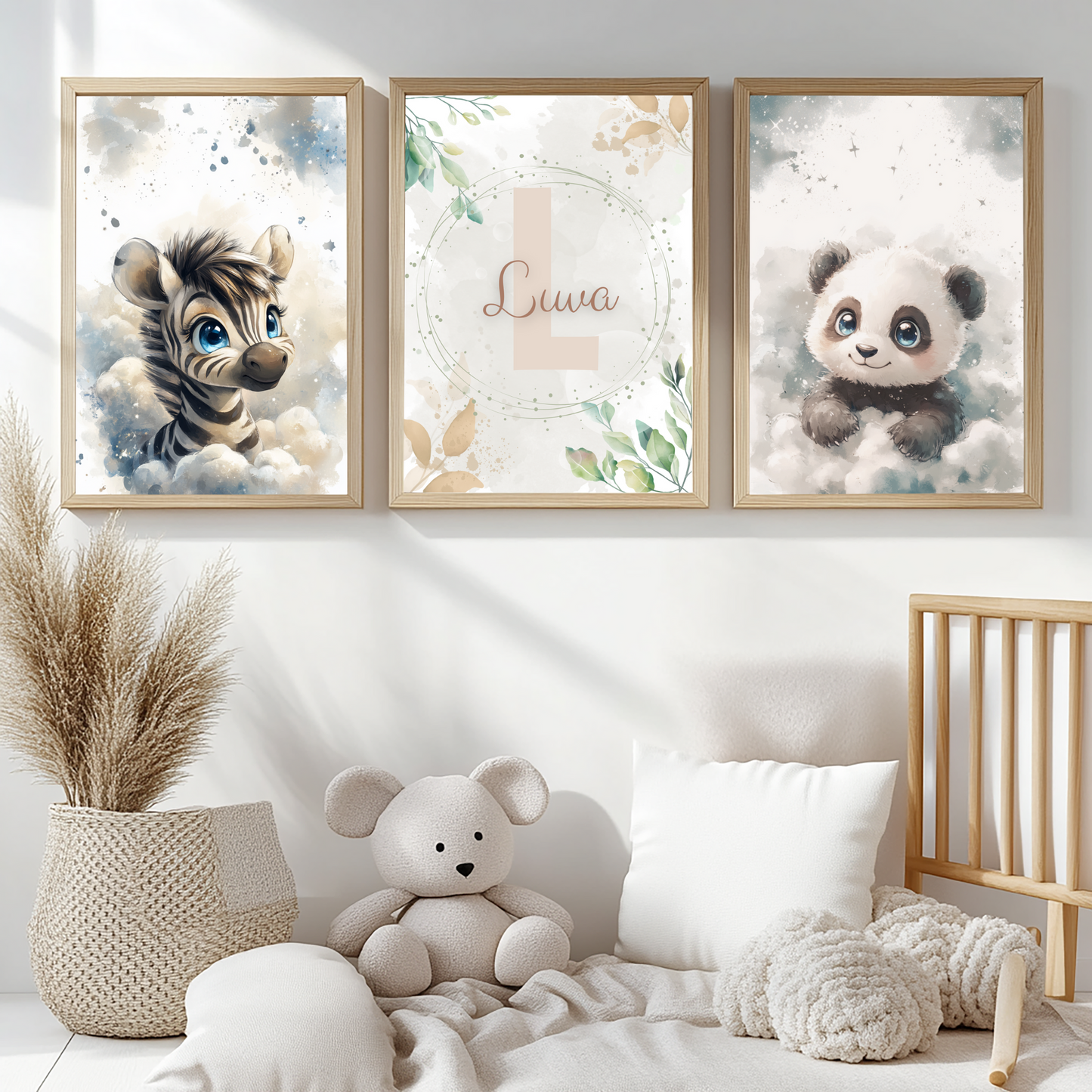 Trio Wandbilder-Set "Goldene Freunde" - mit personalisierten Namen in Aquarell Gold