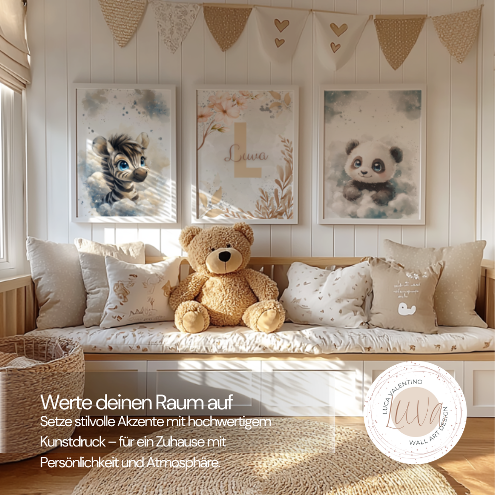 Trio Wandbilder-Set "Goldene Freunde" - mit personalisierten Namen in Aquarell Gold